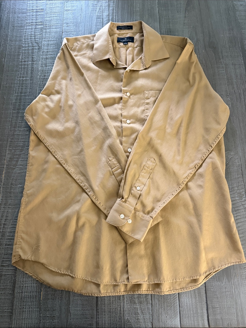Men's Light Tan Long-Sleeve Dress Shirt - Classic Collared Shirt